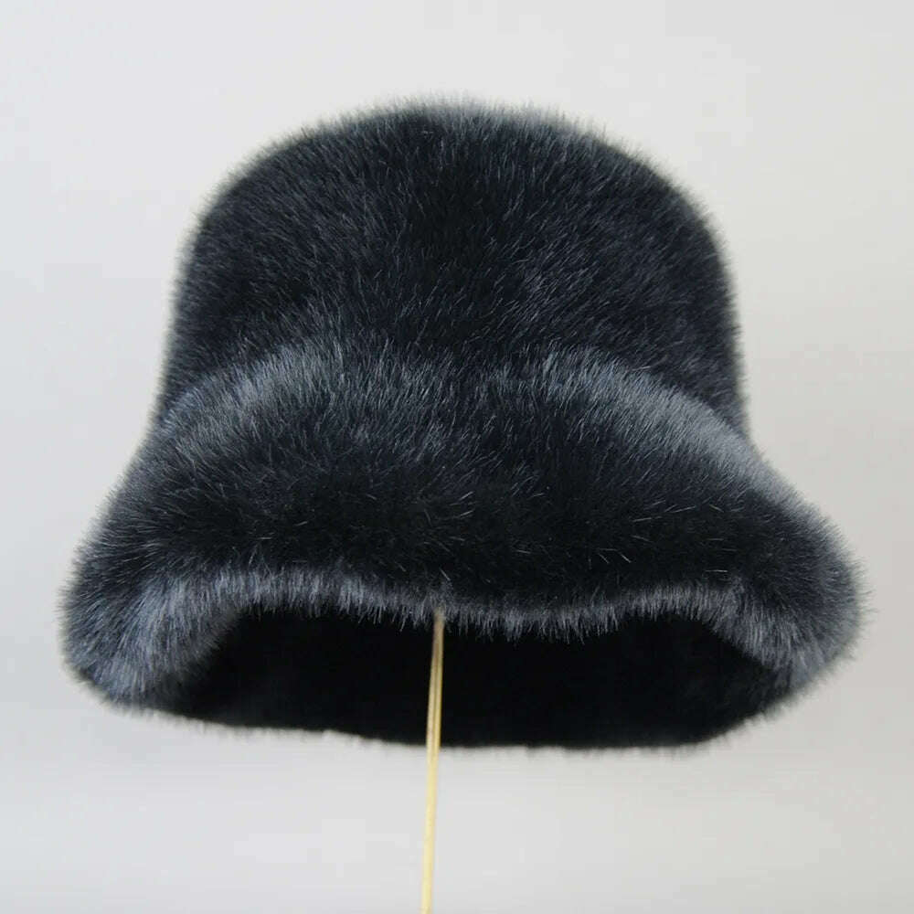KIMLUD, False Mink Fur Berets Elegant Women's Winter Caps New Design Fashion Artificial Fur Hats Knitted Warm False Mink Fur Beanies Hat, KIMLUD Womens Clothes