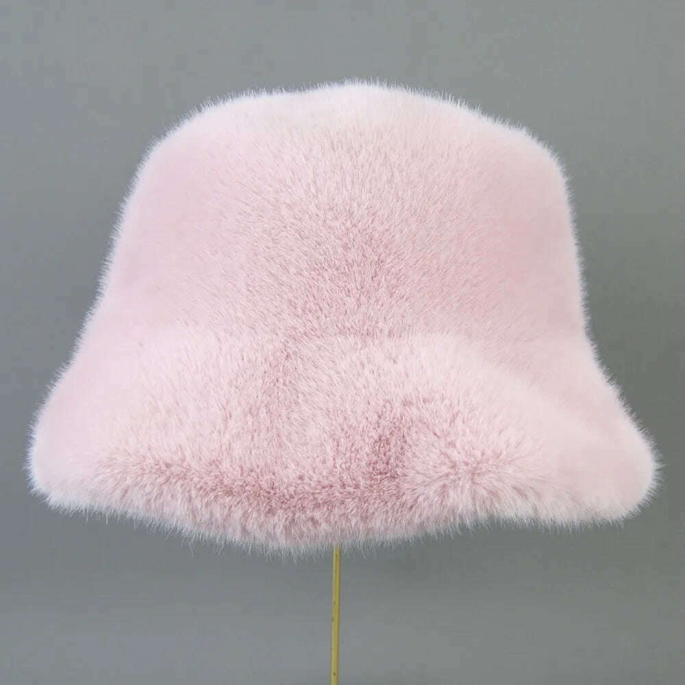 KIMLUD, False Mink Fur Berets Elegant Women's Winter Caps New Design Fashion Artificial Fur Hats Knitted Warm False Mink Fur Beanies Hat, KIMLUD Womens Clothes