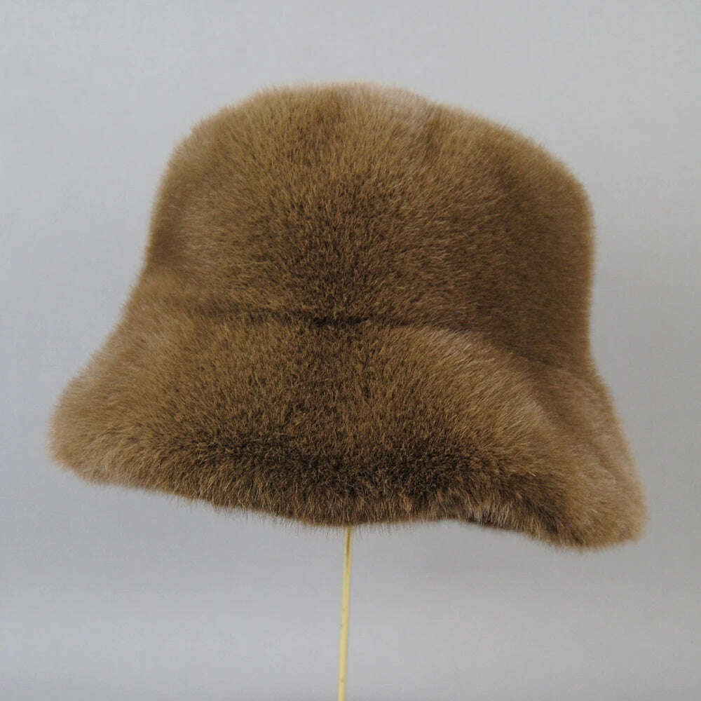 KIMLUD, False Mink Fur Berets Elegant Women's Winter Caps New Design Fashion Artificial Fur Hats Knitted Warm False Mink Fur Beanies Hat, KIMLUD Women's Clothes