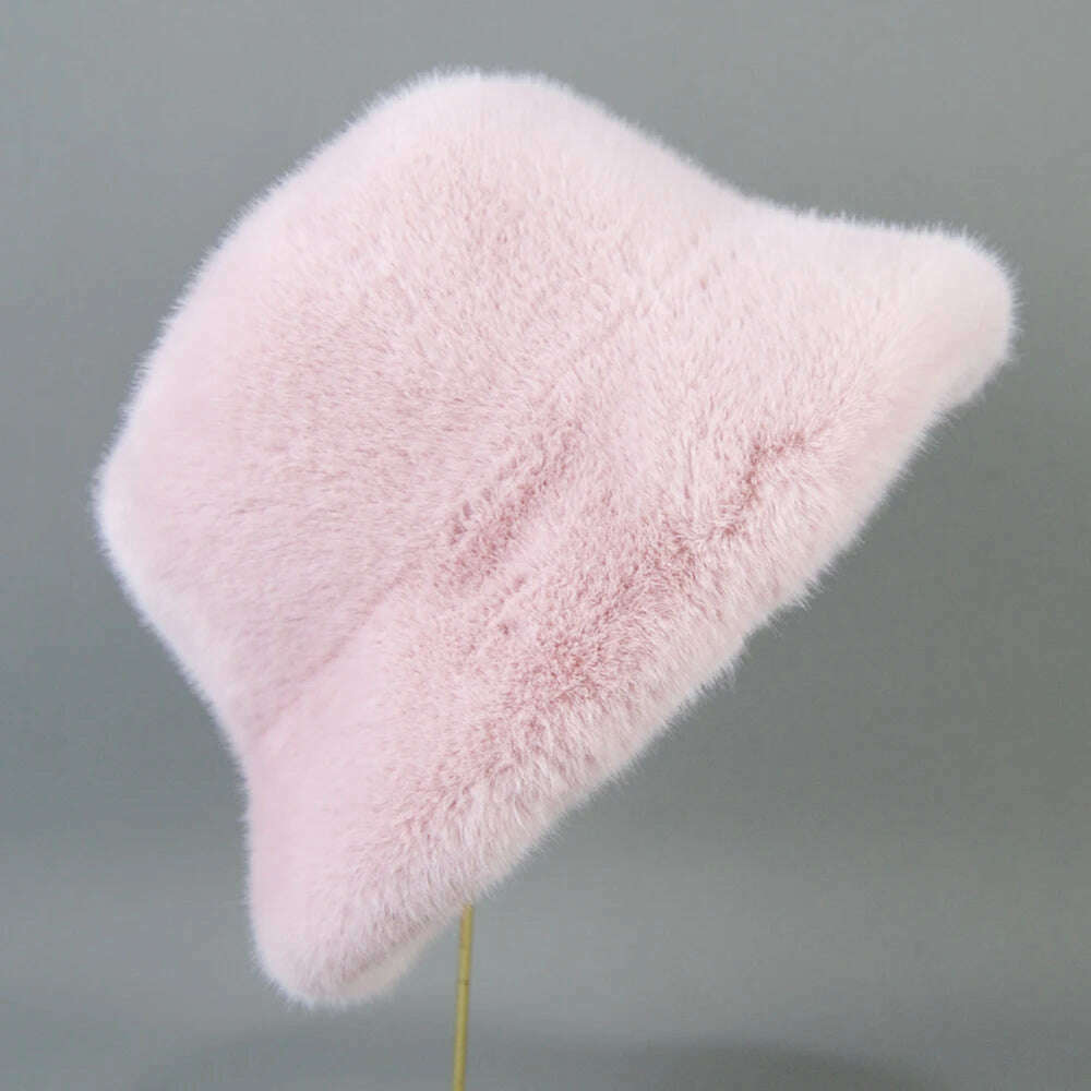 KIMLUD, False Mink Fur Berets Elegant Women's Winter Caps New Design Fashion Artificial Fur Hats Knitted Warm False Mink Fur Beanies Hat, beige pink / Suitable everyone, KIMLUD Women's Clothes