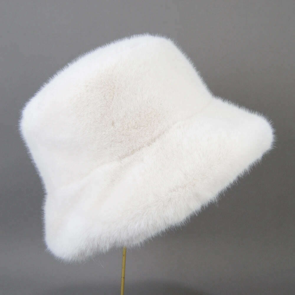 KIMLUD, False Mink Fur Berets Elegant Women's Winter Caps New Design Fashion Artificial Fur Hats Knitted Warm False Mink Fur Beanies Hat, beige white / Suitable everyone, KIMLUD Women's Clothes
