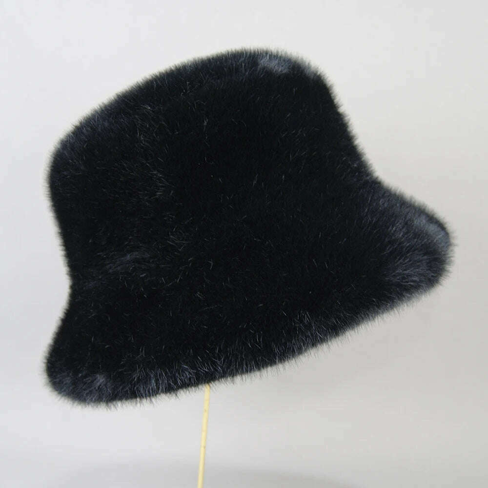 KIMLUD, False Mink Fur Berets Elegant Women's Winter Caps New Design Fashion Artificial Fur Hats Knitted Warm False Mink Fur Beanies Hat, black / Suitable everyone, KIMLUD Women's Clothes