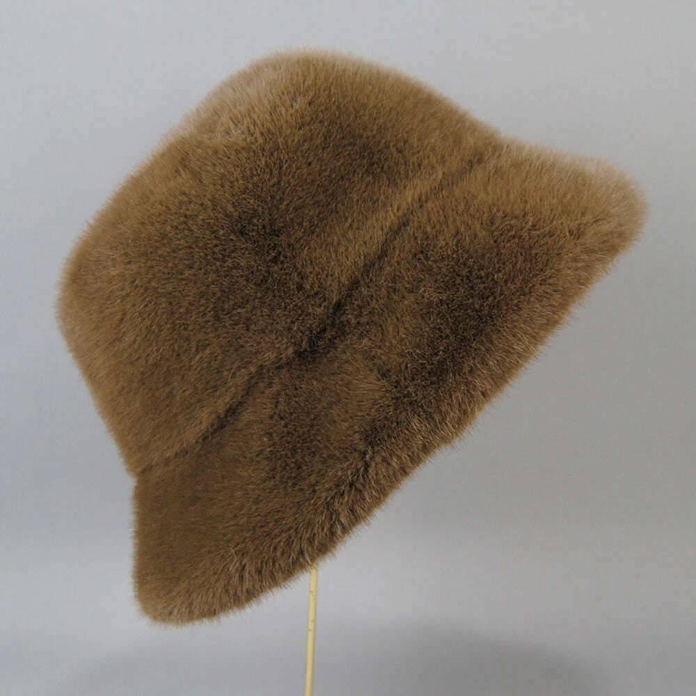 KIMLUD, False Mink Fur Berets Elegant Women's Winter Caps New Design Fashion Artificial Fur Hats Knitted Warm False Mink Fur Beanies Hat, brown / Suitable everyone, KIMLUD Women's Clothes