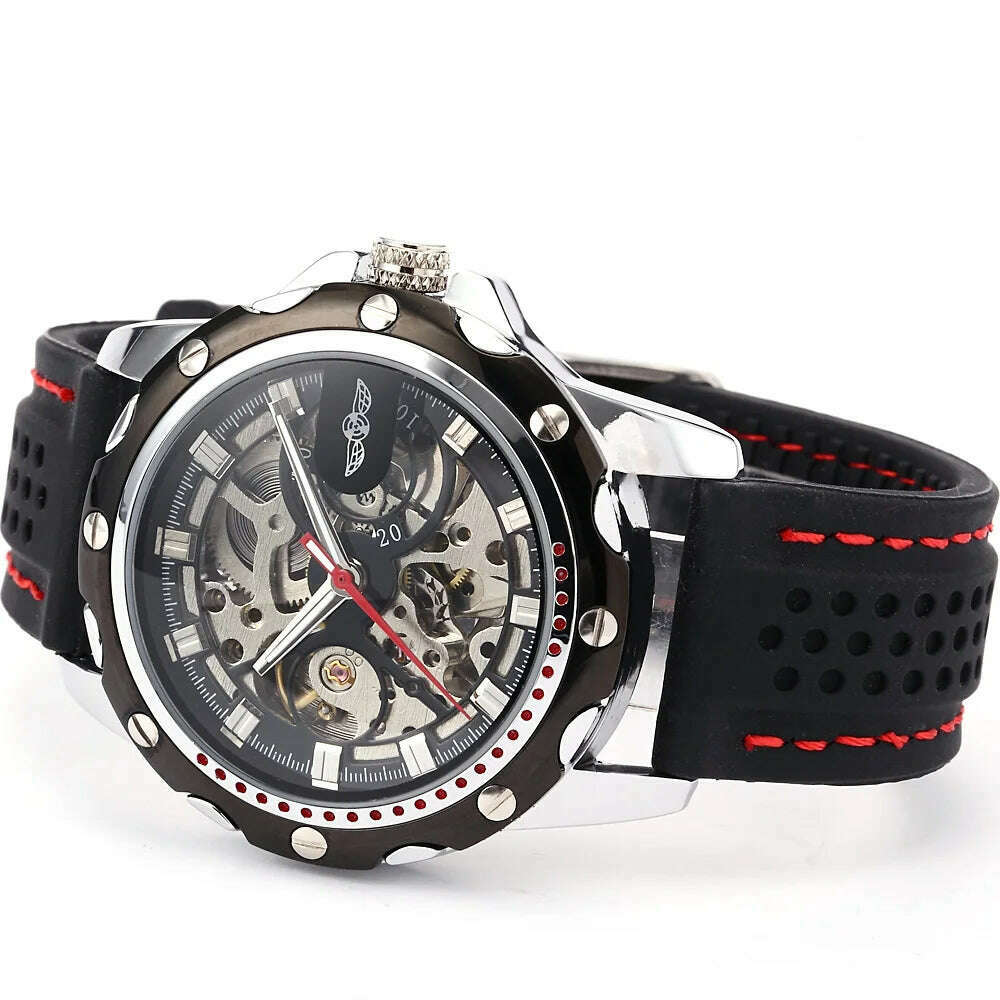 KIMLUD, Famous Brand New Fashion Mechanical watches Skeleton Watches Rubber Strap Men Automatic Mechanical Wrist Watch Relogio Masculino, KIMLUD Women's Clothes