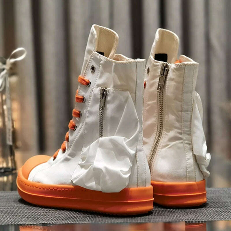 KIMLUD, Famous Orange White High Top Design Women's Shoes High Quality Luxury Thick Sole Brand Original Canvas High End Lacing Boots, KIMLUD Womens Clothes
