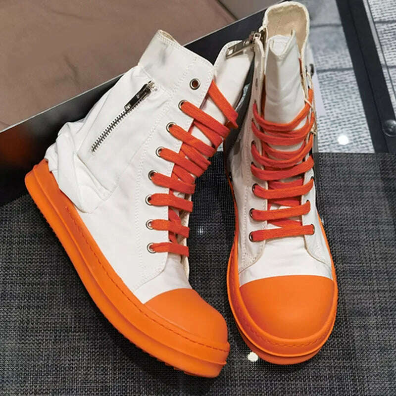 KIMLUD, Famous Orange White High Top Design Women's Shoes High Quality Luxury Thick Sole Brand Original Canvas High End Lacing Boots, KIMLUD Womens Clothes