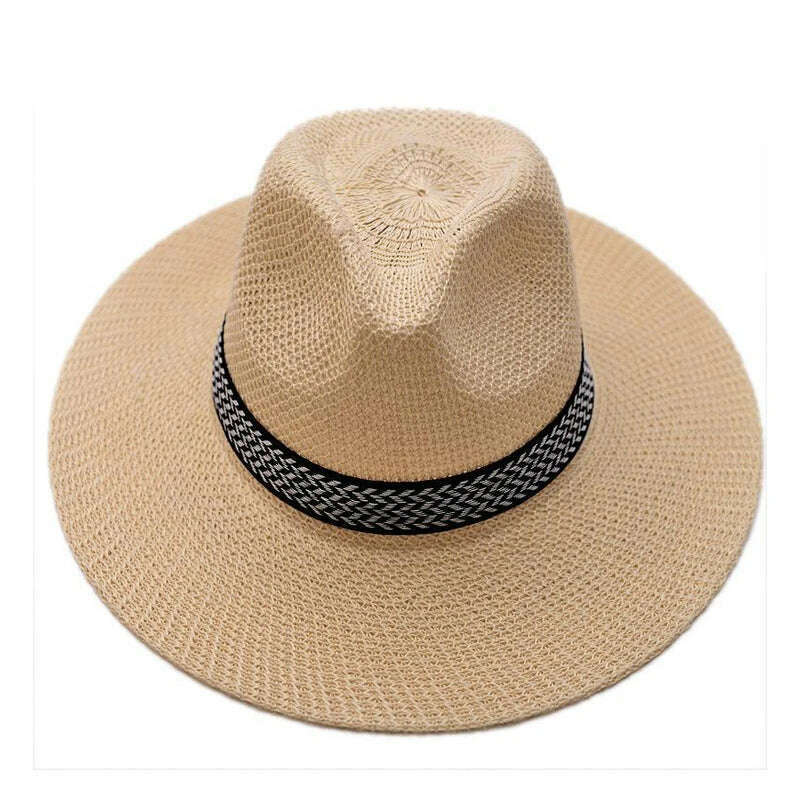 KIMLUD, Farmer's Straw Hat Cuban Cap Panama Hat Short Brim Fedora Hat Sun Hat Summer Straw Jazz Hat Unisex Casual, KIMLUD Womens Clothes