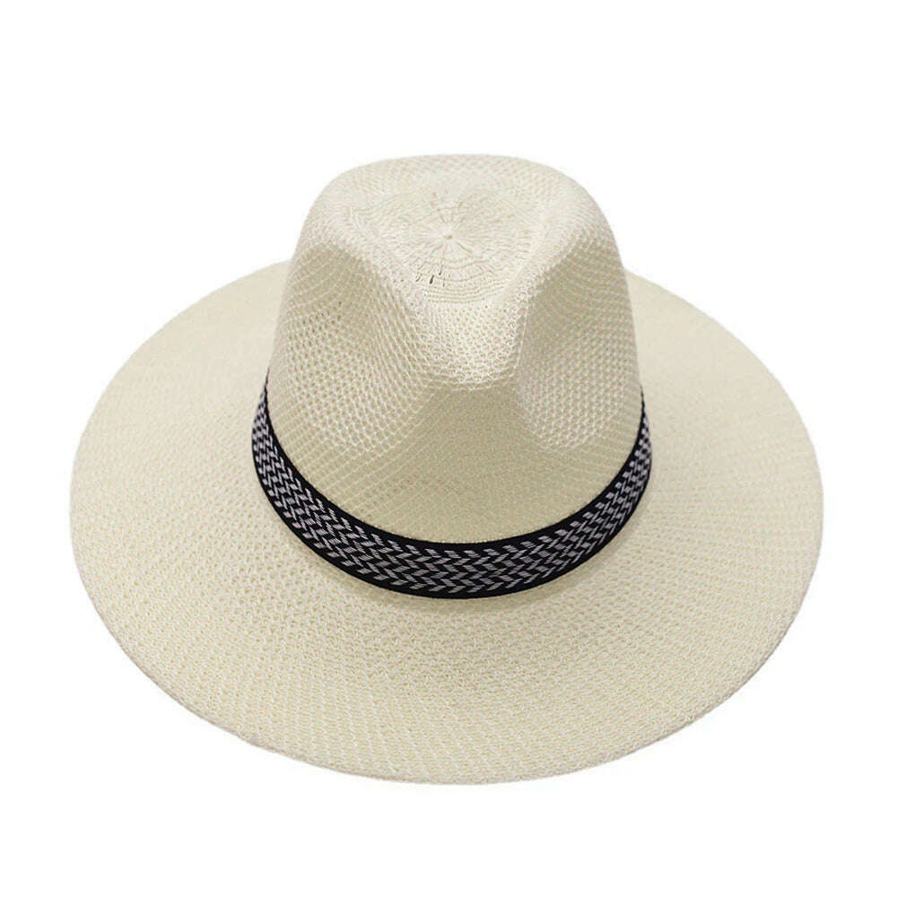 KIMLUD, Farmer's Straw Hat Cuban Cap Panama Hat Short Brim Fedora Hat Sun Hat Summer Straw Jazz Hat Unisex Casual, apricot, KIMLUD Womens Clothes