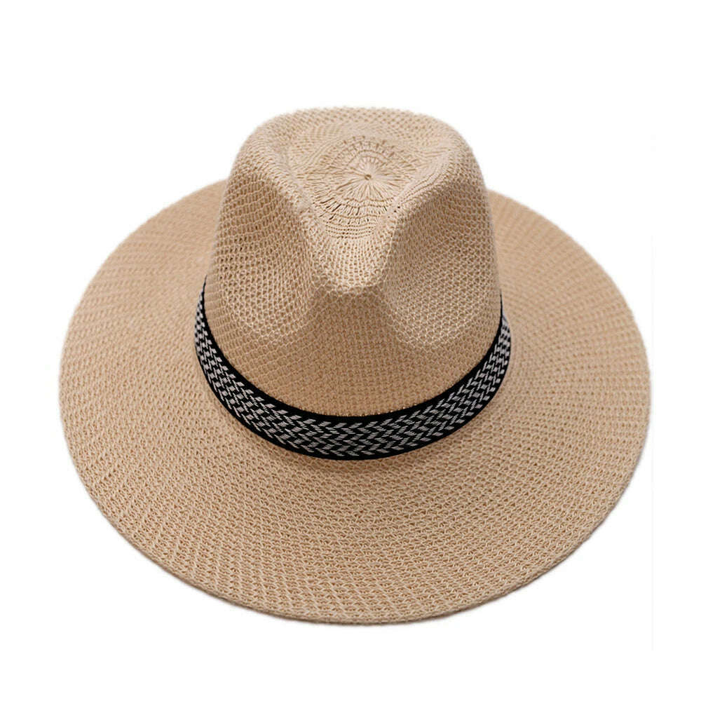 KIMLUD, Farmer's Straw Hat Cuban Cap Panama Hat Short Brim Fedora Hat Sun Hat Summer Straw Jazz Hat Unisex Casual, Khaki, KIMLUD Womens Clothes