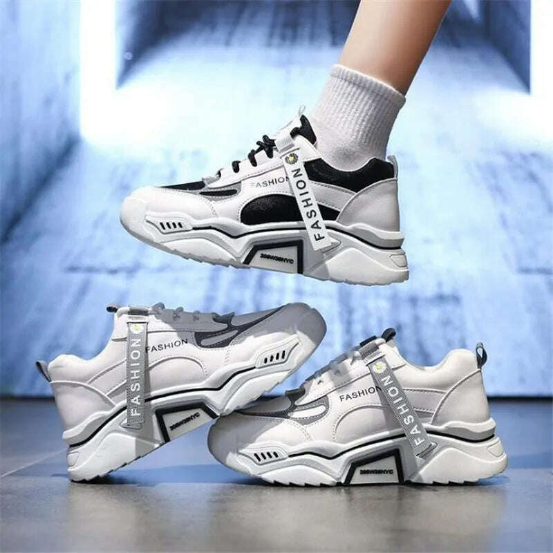 KIMLUD, Fashion 2022 Spring Reflective Platform Sneakers Women Shoes Korean Lace Up Chunky Sneakers Mixed Color Women&#39;s Vulcanize Shoes, KIMLUD Women's Clothes