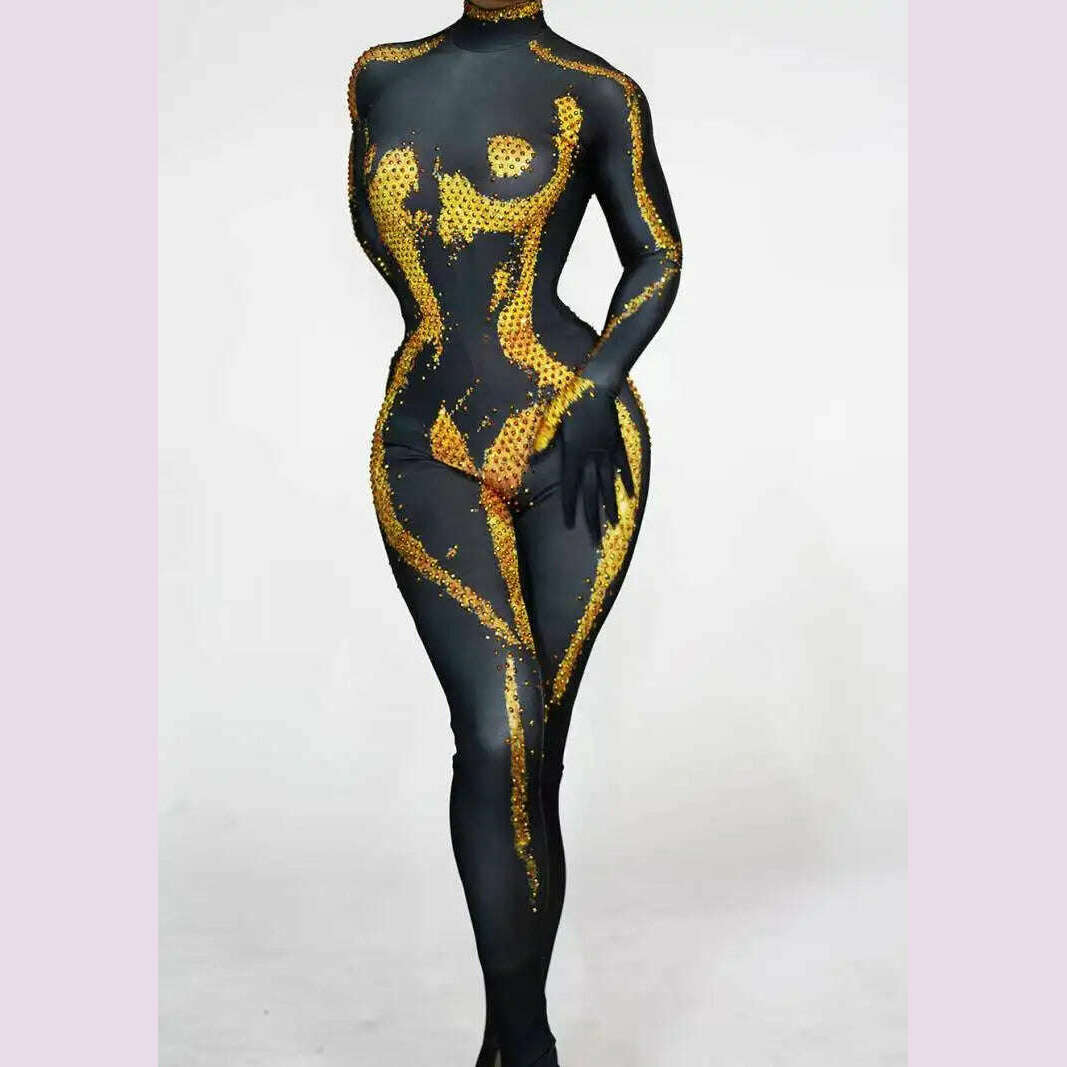 KIMLUD, Fashion 2024 Sequins Bodysuit Dancewear Pole Dance Jumpsuit Sexy Dance Bodysuit Samba Dance Latin Rumba Dance Nightclub Youqi, Gold / XL, KIMLUD APPAREL - Womens Clothes