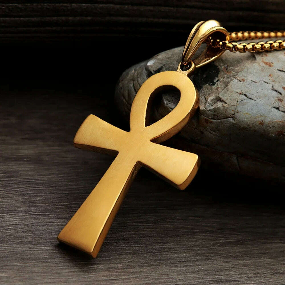 Fashion Ancient Egyptian Ankh Cross Necklace For Men Stainless Steel Gold Color/ Silver Color Biker Pendant Amulet Jewelry - KIMLUD