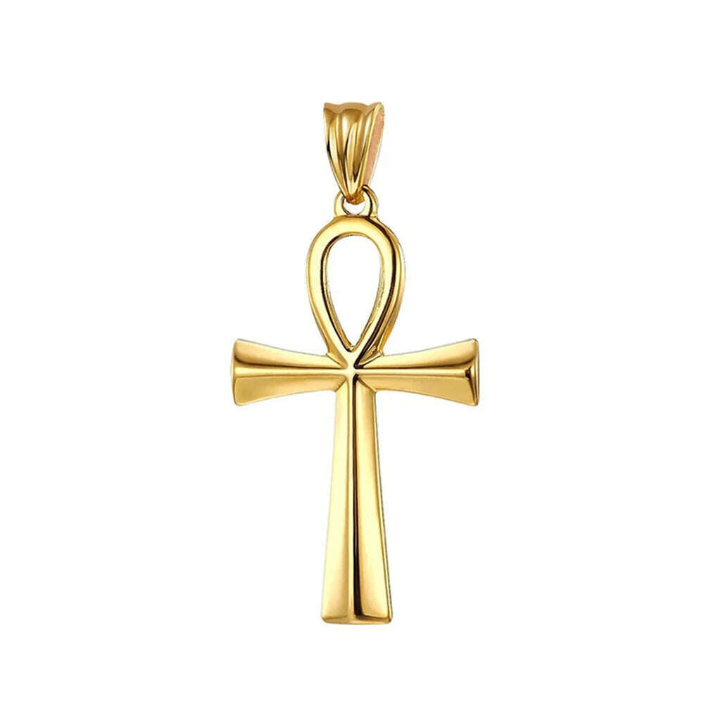 Fashion Ancient Egyptian Ankh Cross Necklace For Men Stainless Steel Gold Color/ Silver Color Biker Pendant Amulet Jewelry - KIMLUD