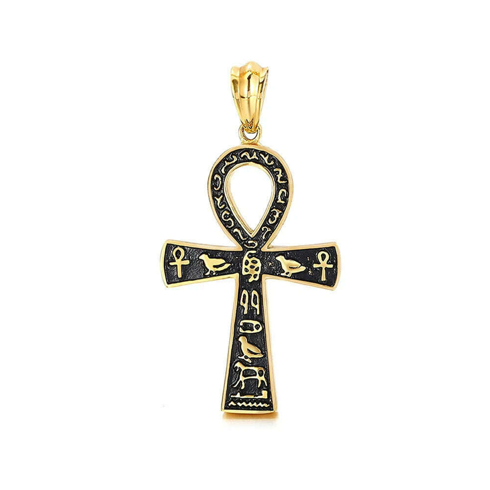Fashion Ancient Egyptian Ankh Cross Necklace For Men Stainless Steel Gold Color/ Silver Color Biker Pendant Amulet Jewelry - KIMLUD