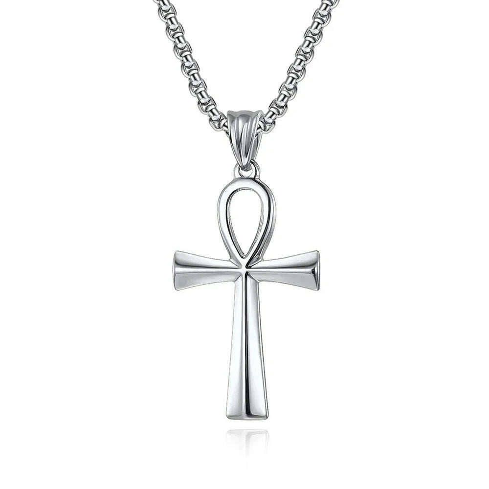 Fashion Ancient Egyptian Ankh Cross Necklace For Men Stainless Steel Gold Color/ Silver Color Biker Pendant Amulet Jewelry - KIMLUD