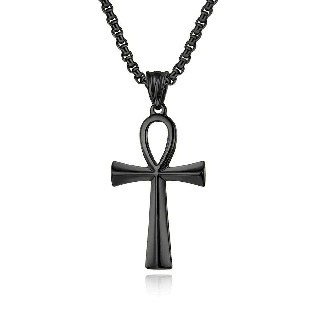 Fashion Ancient Egyptian Ankh Cross Necklace For Men Stainless Steel Gold Color/ Silver Color Biker Pendant Amulet Jewelry - KIMLUD