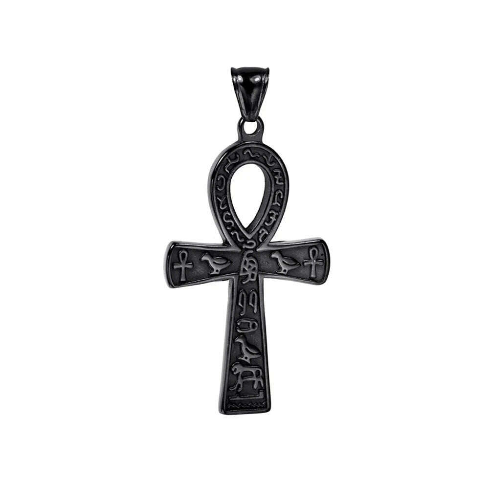 Fashion Ancient Egyptian Ankh Cross Necklace For Men Stainless Steel Gold Color/ Silver Color Biker Pendant Amulet Jewelry - KIMLUD