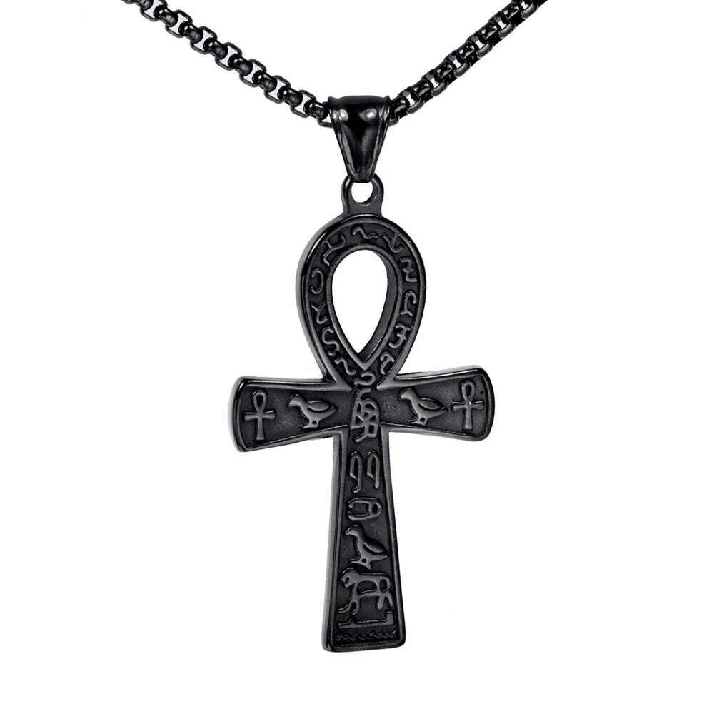 Fashion Ancient Egyptian Ankh Cross Necklace For Men Stainless Steel Gold Color/ Silver Color Biker Pendant Amulet Jewelry - KIMLUD