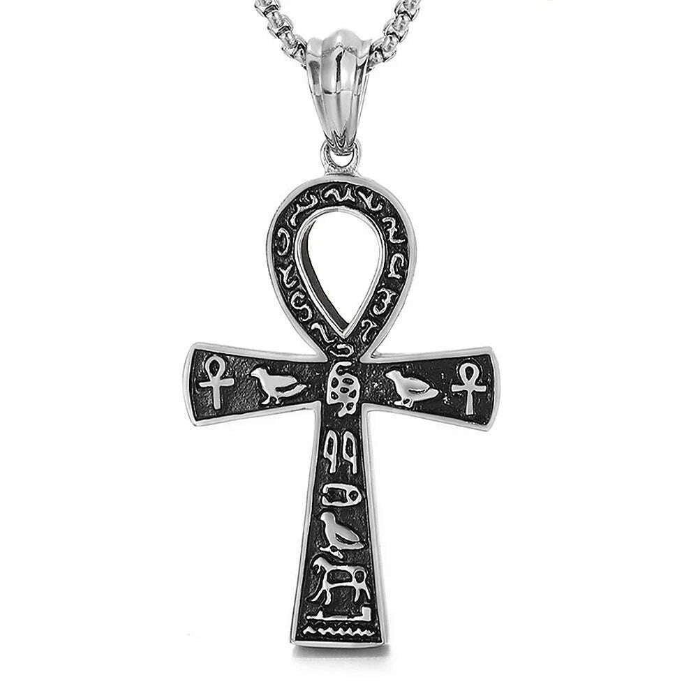 Fashion Ancient Egyptian Ankh Cross Necklace For Men Stainless Steel Gold Color/ Silver Color Biker Pendant Amulet Jewelry - KIMLUD