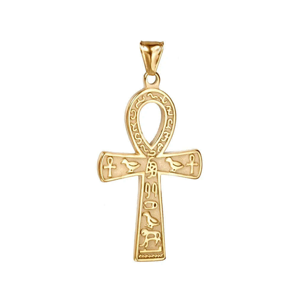 Fashion Ancient Egyptian Ankh Cross Necklace For Men Stainless Steel Gold Color/ Silver Color Biker Pendant Amulet Jewelry - KIMLUD