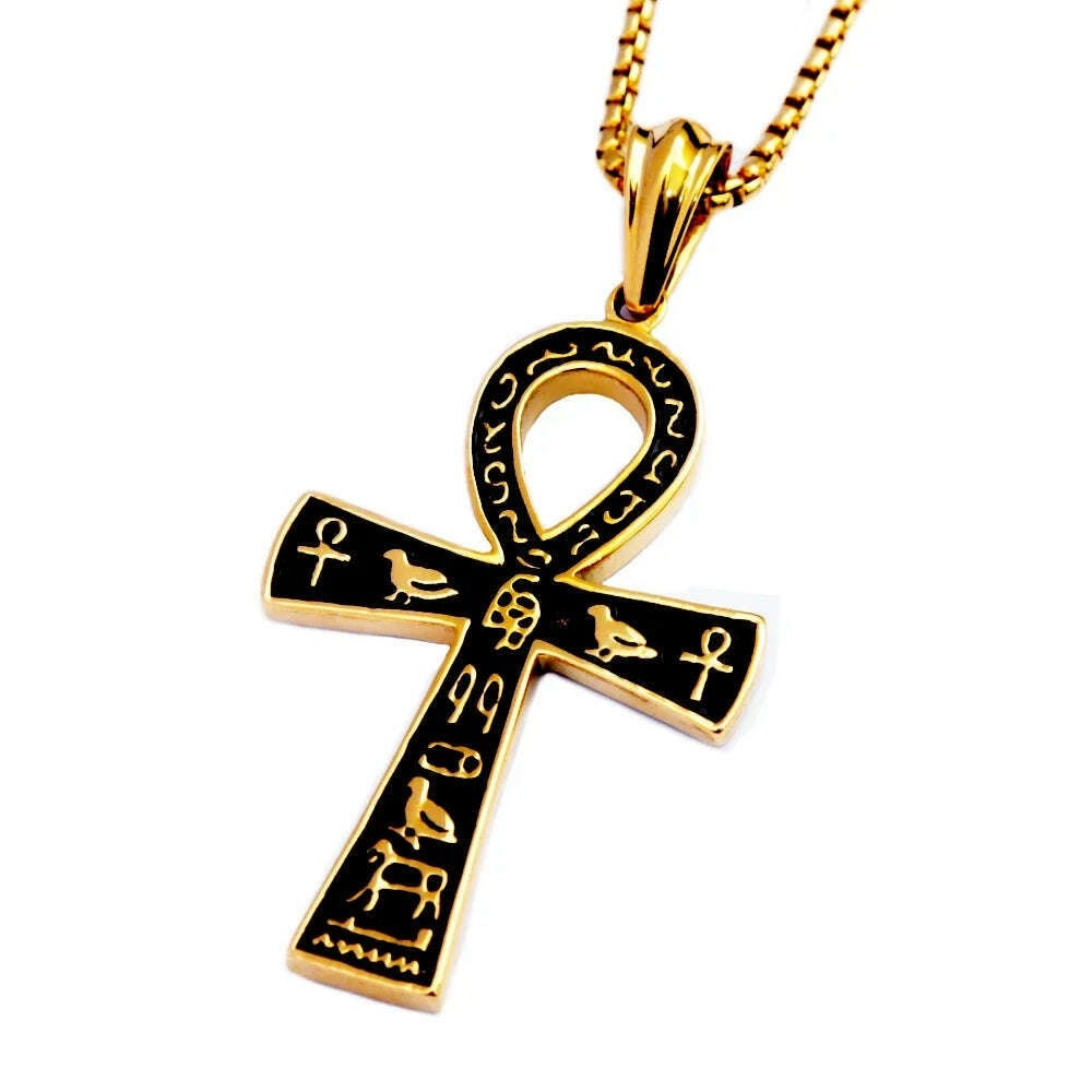 Fashion Ancient Egyptian Ankh Cross Necklace For Men Stainless Steel Gold Color/ Silver Color Biker Pendant Amulet Jewelry - KIMLUD