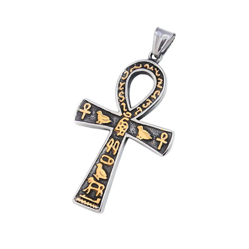 Fashion Ancient Egyptian Ankh Cross Necklace For Men Stainless Steel Gold Color/ Silver Color Biker Pendant Amulet Jewelry - KIMLUD