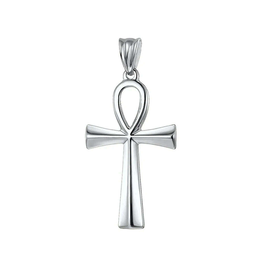 Fashion Ancient Egyptian Ankh Cross Necklace For Men Stainless Steel Gold Color/ Silver Color Biker Pendant Amulet Jewelry - KIMLUD