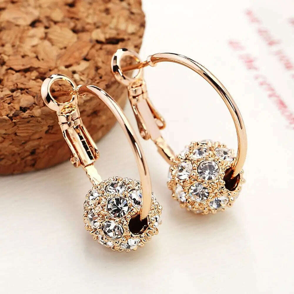 KIMLUD, Fashion Austrian Crystal Ball Gold/Silver Earrings High Quality Earrings For Woman Party Wedding Jewelry Boucle D'oreille Femme, KIMLUD Womens Clothes