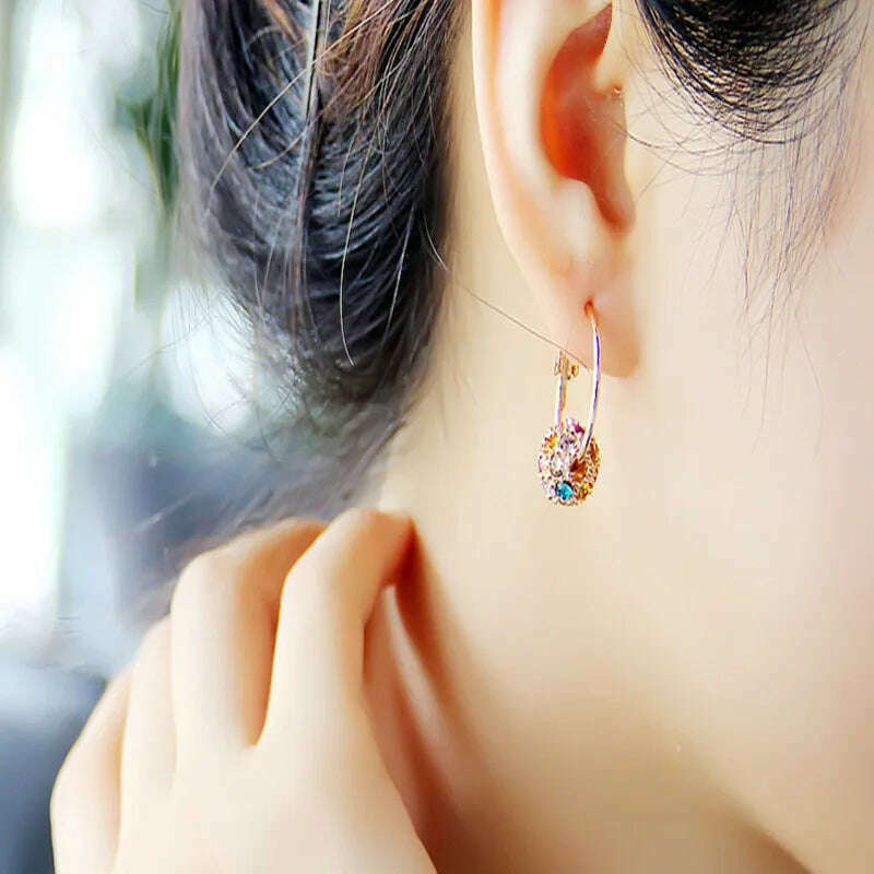 KIMLUD, Fashion Austrian Crystal Ball Gold/Silver Earrings High Quality Earrings For Woman Party Wedding Jewelry Boucle D'oreille Femme, KIMLUD Womens Clothes