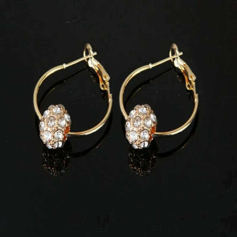 KIMLUD, Fashion Austrian Crystal Ball Gold/Silver Earrings High Quality Earrings For Woman Party Wedding Jewelry Boucle D'oreille Femme, gold-white, KIMLUD Womens Clothes