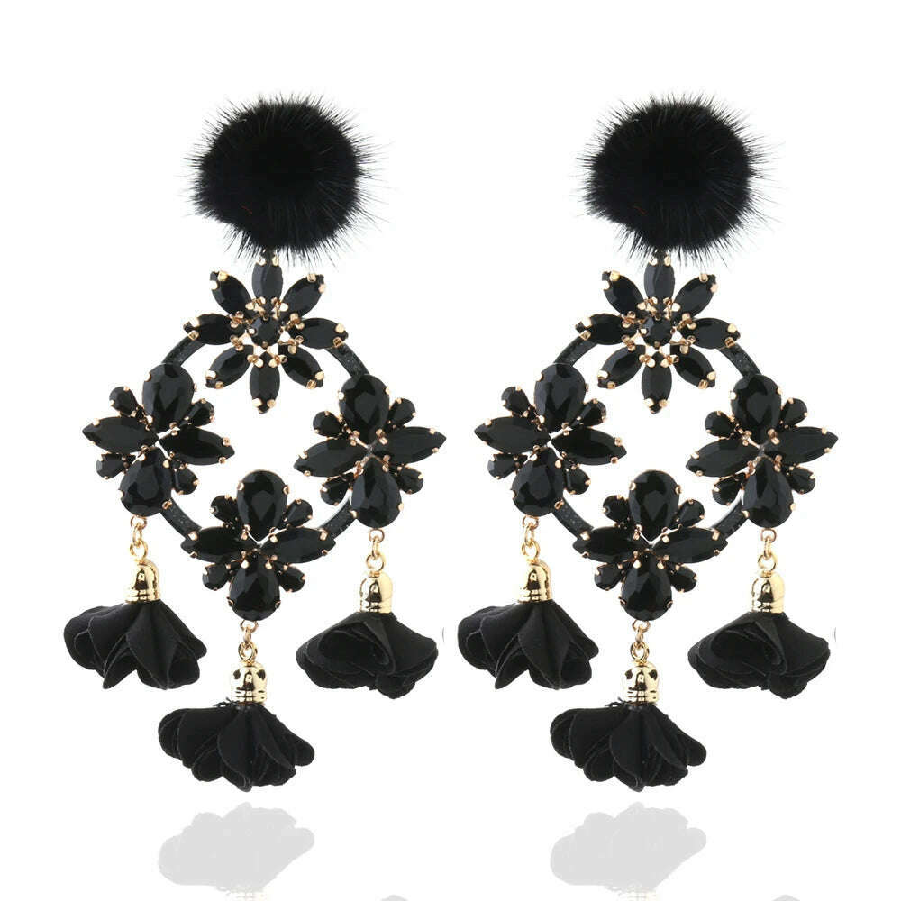 KIMLUD, Fashion Big Earrings Metal Dangle Bohemian Eye Tassel Earrings Crystal Large Retro Long Brinco Ear Oorbellen Jewelry Wholesale, black22, KIMLUD APPAREL - Womens Clothes