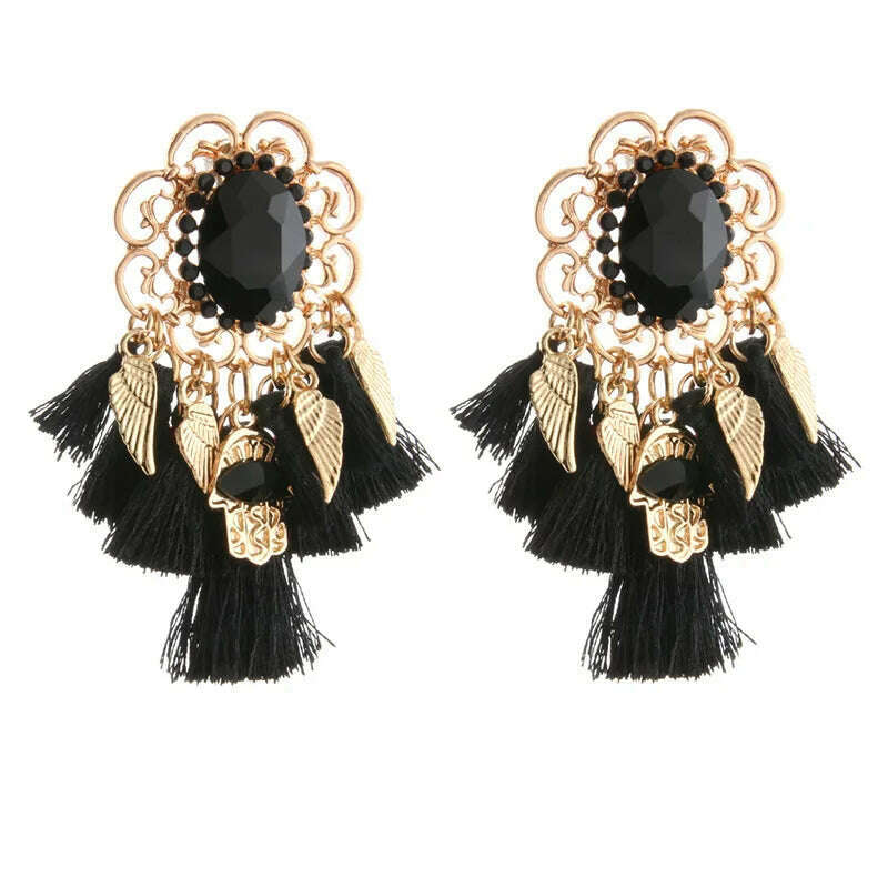 KIMLUD, Fashion Big Earrings Metal Dangle Bohemian Eye Tassel Earrings Crystal Large Retro Long Brinco Ear Oorbellen Jewelry Wholesale, antique silver, KIMLUD APPAREL - Womens Clothes