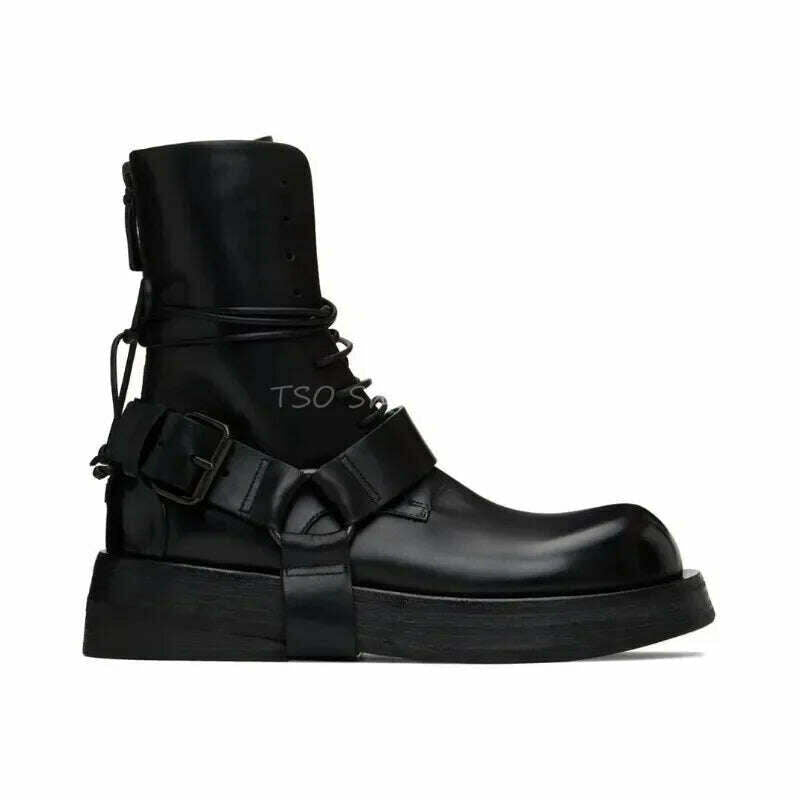 KIMLUD, Fashion Black Leather Men's Lace Up Boots Ankle Men Boots Brand Design New Style Low Heel Men Short Boots, KIMLUD Womens Clothes