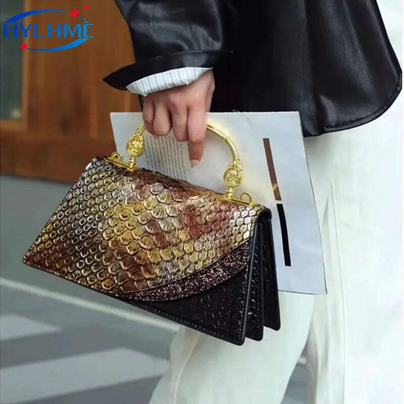 KIMLUD, Fashion Brand Genuine Leather Women's Handbags 2024 New Crocodile Pattern Shoulder Crossbody Bag Lady Party Messenger Shell Bags, KIMLUD Womens Clothes