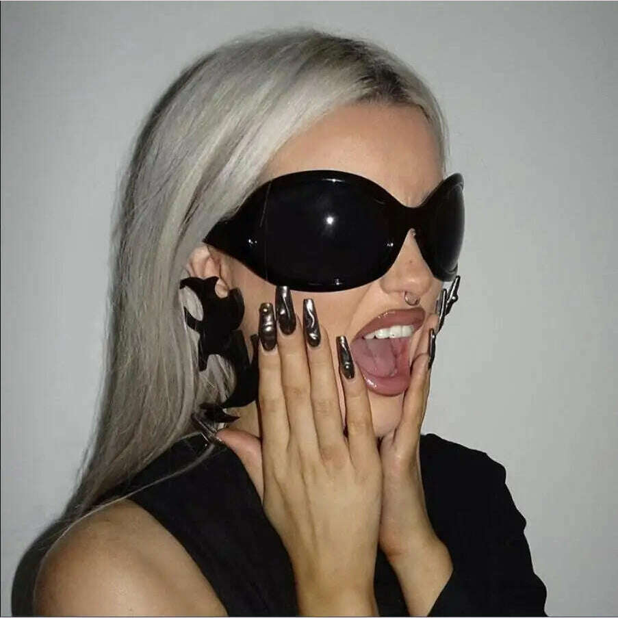 KIMLUD, Fashion Brand Y2K Punk Sunglasses Goggle New Women Men Oval Sports Sun Glasses Female Oversized Black Shades Eyewear UV400, KIMLUD Womens Clothes