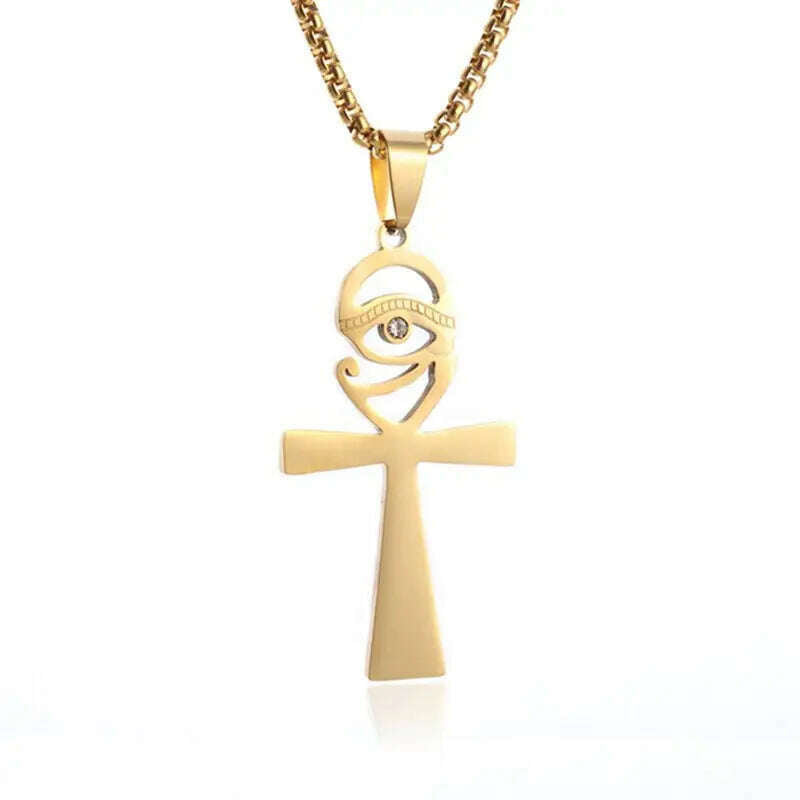 KIMLUD, Fashion Classic Vintage Egypt Ancient Ankh Cross Pendant Necklace for Men Trend Punk Women Glamour Jewelry, AL19537-GOLD, KIMLUD APPAREL - Womens Clothes
