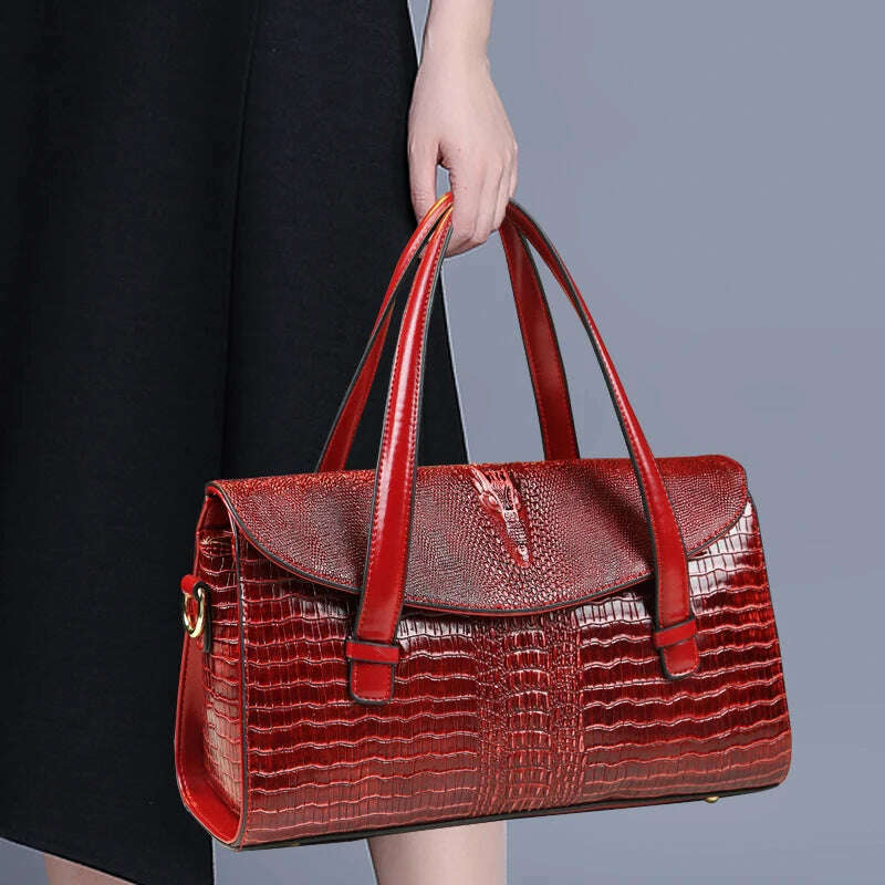 KIMLUD, Fashion Crocodile Pattern Women Handbags Luxury Brand Genuine Leather Lady Mom Tote Bag Shoulder Messenger Bags, KIMLUD Womens Clothes