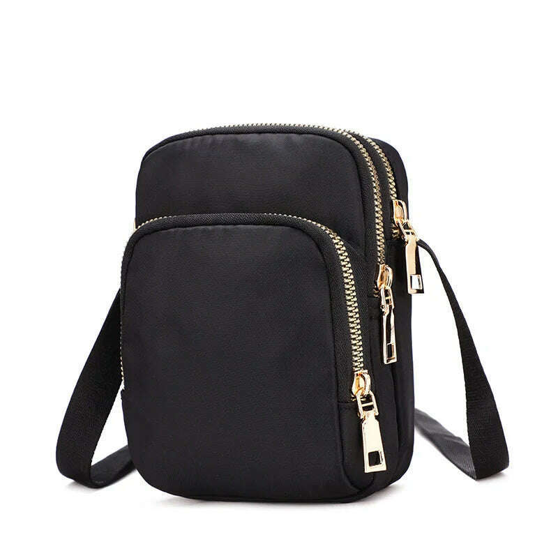 KIMLUD, Fashion Crossbody Bags for Women Luxury Zipper Mobile Phone Nylon Shoulder Bag Woman Female Multifunction Handbag Wrist Purse, Black, KIMLUD Womens Clothes