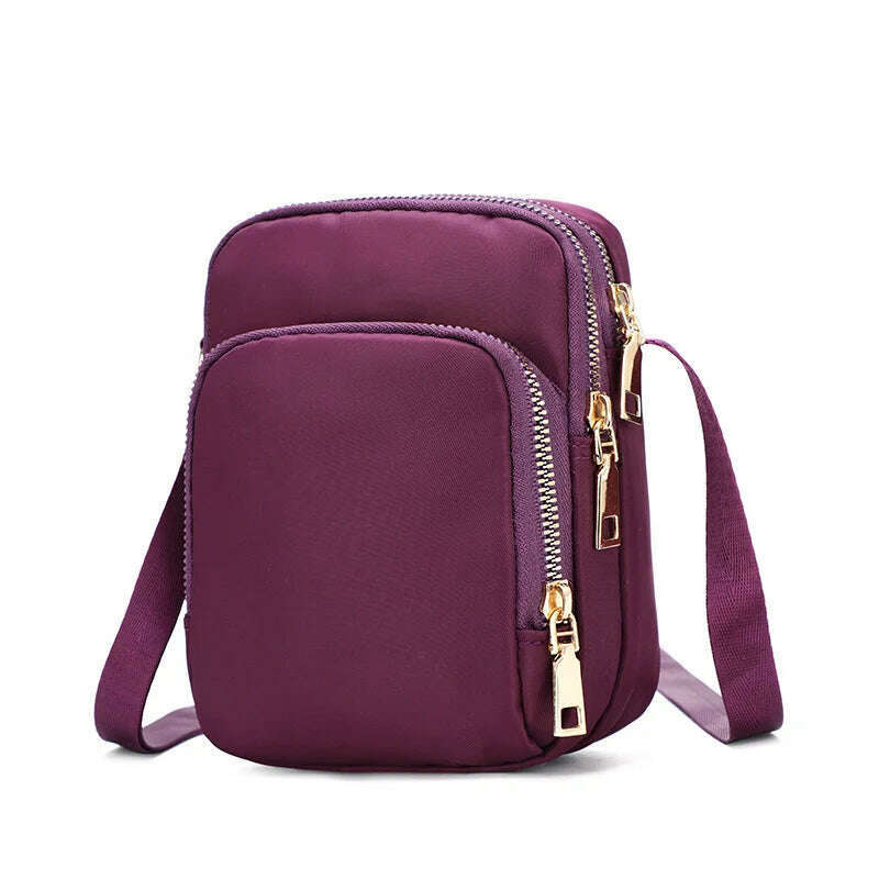 KIMLUD, Fashion Crossbody Bags for Women Luxury Zipper Mobile Phone Nylon Shoulder Bag Woman Female Multifunction Handbag Wrist Purse, Purple, KIMLUD Womens Clothes