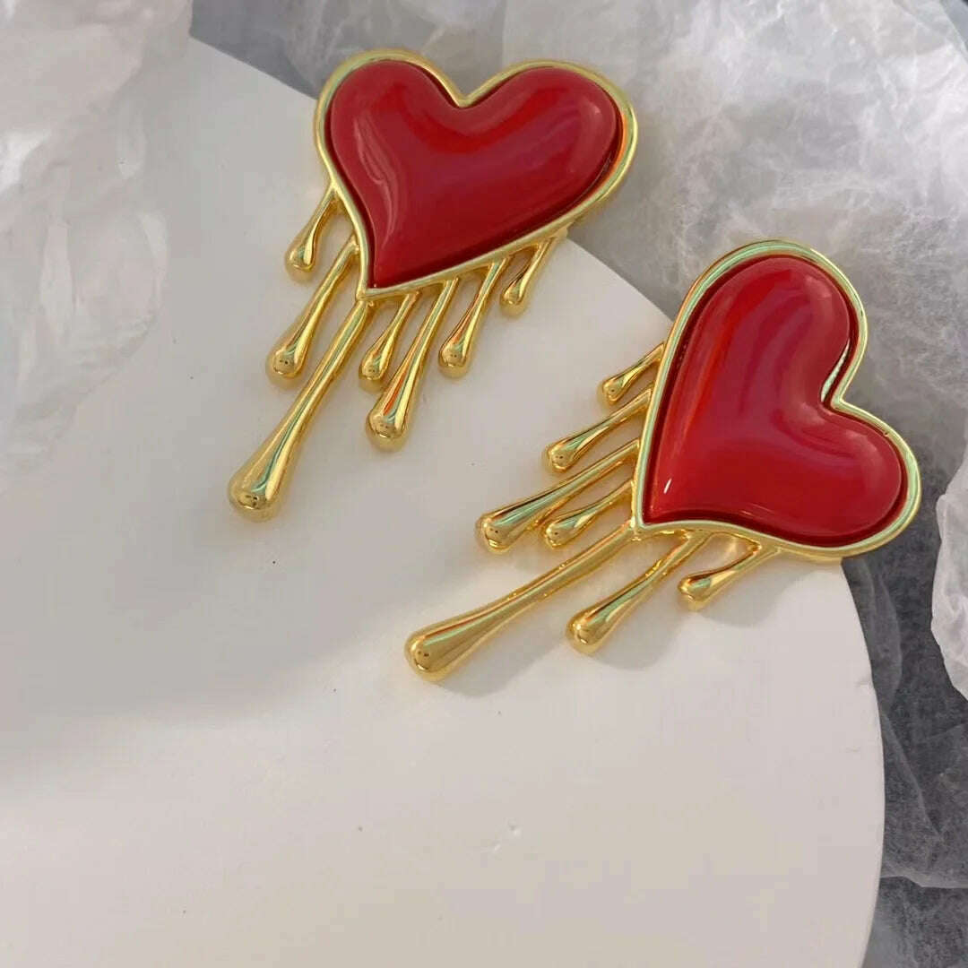 KIMLUD, Fashion design Red love stud earrings for sweet lady, RED-4CM, KIMLUD Womens Clothes