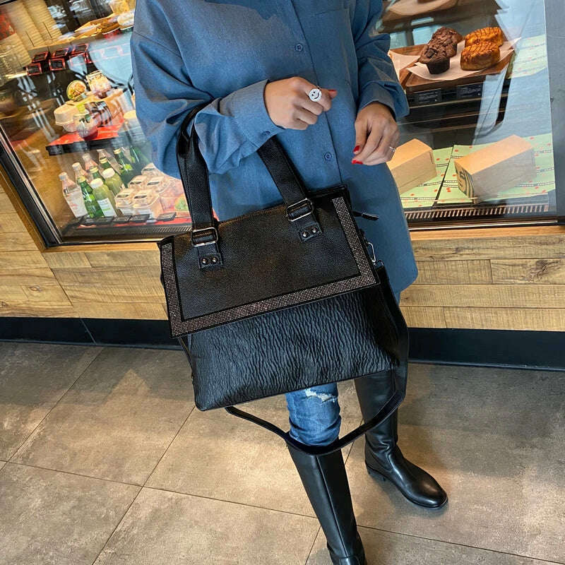 KIMLUD, Fashion Diamond Cowhide Portable Bag Women&#39;s Handbags 2021 new large capacity genuine leather shoulder messenger bag tote bags, Diamond, KIMLUD Womens Clothes