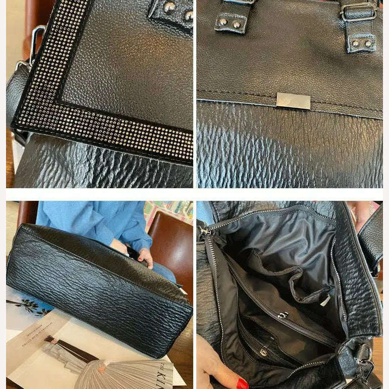 KIMLUD, Fashion Diamond Cowhide Portable Bag Women&#39;s Handbags 2021 new large capacity genuine leather shoulder messenger bag tote bags, KIMLUD Womens Clothes