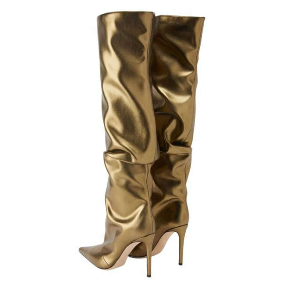 KIMLUD, Fashion Elegant Women Knee-High Boots Pointed Toe Thin High Heels Sexy Party Designer Brand Ladies High Boots Shoes Woman, KIMLUD Womens Clothes