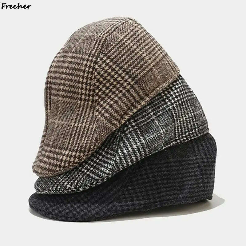 Fashion England Beret Hats British Style Men Detective Caps Office Newsboy Cap Retro Warm Wool Driving Hats Winter Spring Gorras, KIMLUD Women's Clothes