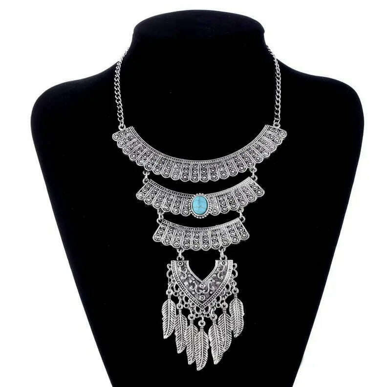 Fashion Ethnic Gypsy Bohemian Choker Necklace For Women Beads Drop Tassel Vintage Big Statement Collier Femme Party Jewelry - KIMLUD