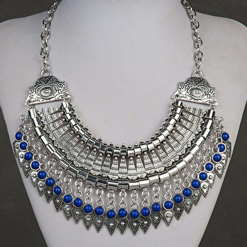 Fashion Ethnic Gypsy Bohemian Choker Necklace For Women Beads Drop Tassel Vintage Big Statement Collier Femme Party Jewelry - KIMLUD