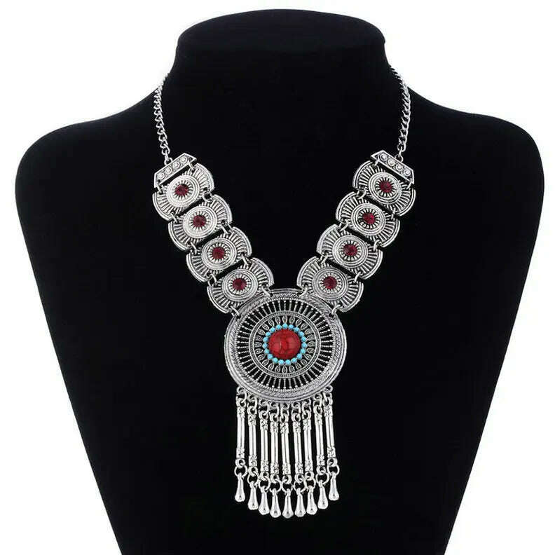 Fashion Ethnic Gypsy Bohemian Choker Necklace For Women Beads Drop Tassel Vintage Big Statement Collier Femme Party Jewelry - KIMLUD