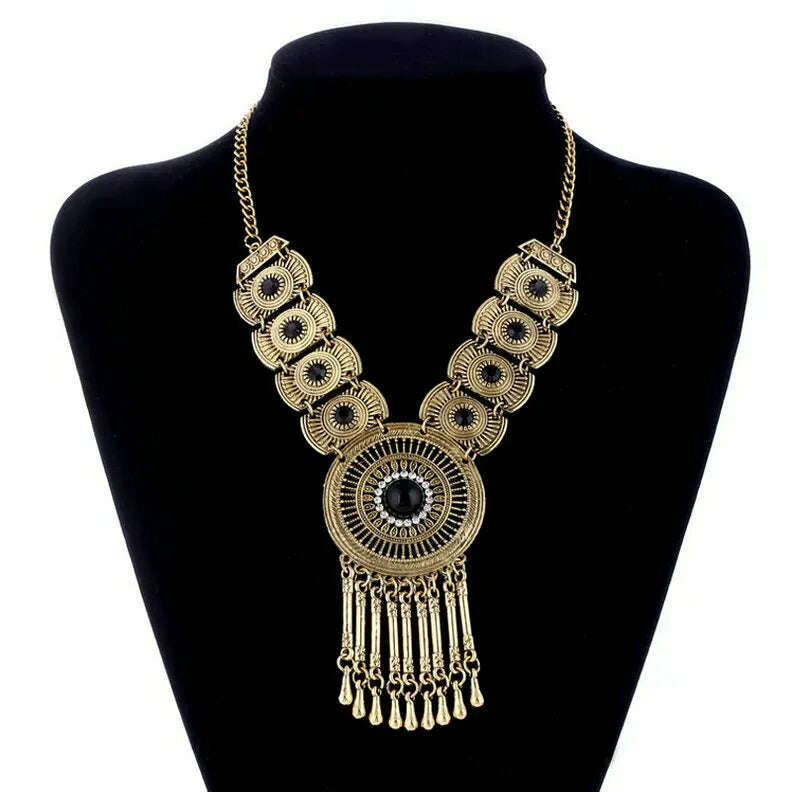 Fashion Ethnic Gypsy Bohemian Choker Necklace For Women Beads Drop Tassel Vintage Big Statement Collier Femme Party Jewelry - KIMLUD