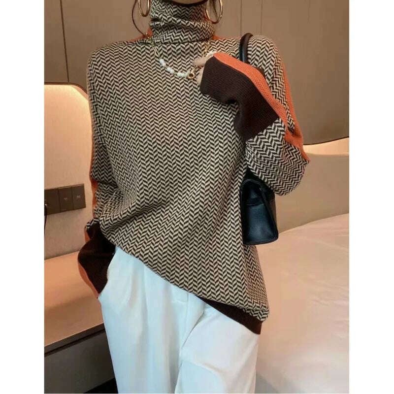 KIMLUD, Fashion Female Autumn And Winter Sweater Women's Turtleneck Design Loose Pullover European Style Elegant Casual Sweater, KIMLUD Womens Clothes
