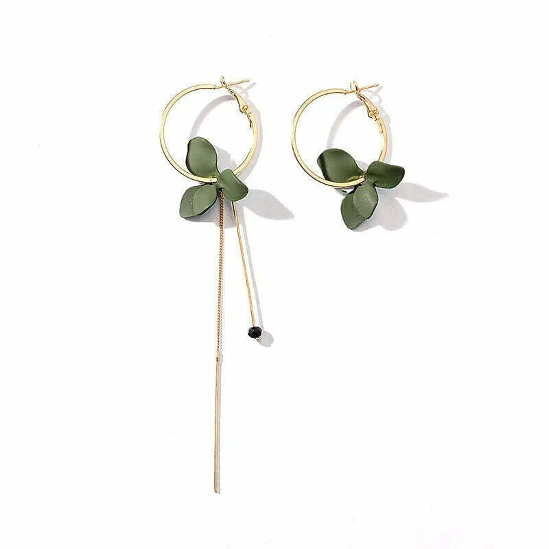 KIMLUD, Fashion Flower Women Dangle Earrings Golden Big Circle Three Color Spray Paint Asymmetrical Earrings Women Drops Earrings Gift, Green, KIMLUD Womens Clothes